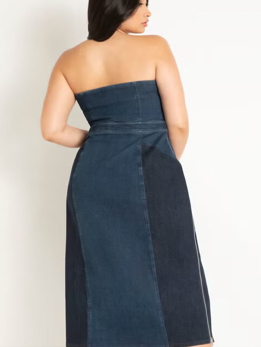 ELOQUII NWT Strapless Denim Patchwork Midi Dress – Plus Size✨ NEW WITH TAGS! ✨ - Picture 2 of 8